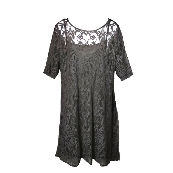 Black Lace Dress XL Knee Length Lined Witchy Goth Dark Renaissance Knee Length - Picture 1 of 13